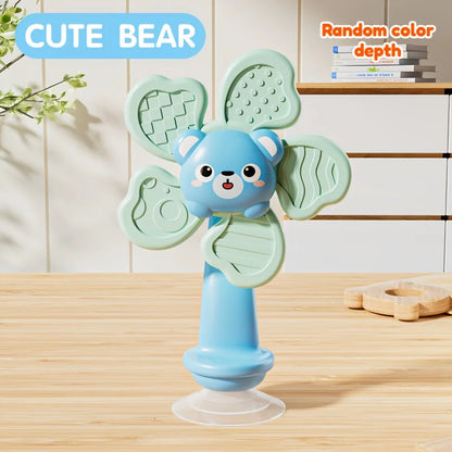 Baby Suction Cup Windmill Toy - Manual Rotating Wind- Spinner with & Bear Animal Shapes