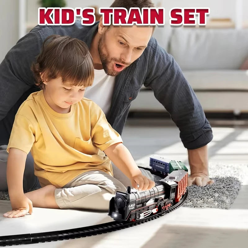 Classical Railway Freight Train Toy Electric Christmas Train Track Set with Light