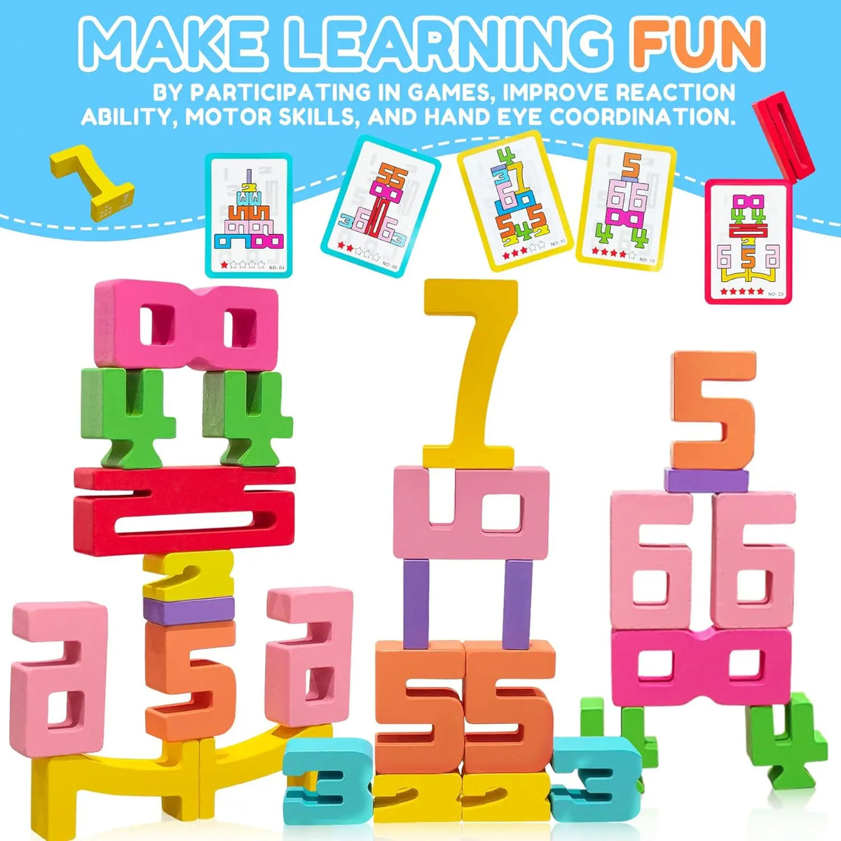 Wooden Number Building Blocks Montessori Number Stacking Blocks Puzzle