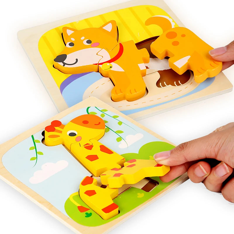 Montessori Wooden Toys Wood Puzzle Cartoon Animals Cognitive Jigsaw Puzzle
