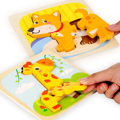 Montessori Wooden Toys Wood Puzzle Cartoon Animals Cognitive Jigsaw Puzzle