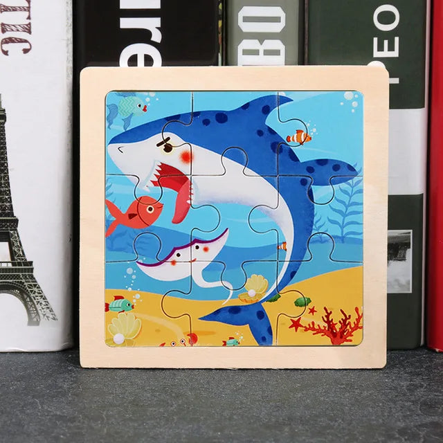 11X11CM Kids Wooden Puzzle Cartoon Animal Traffic Tangram Wood Puzzle Toys
