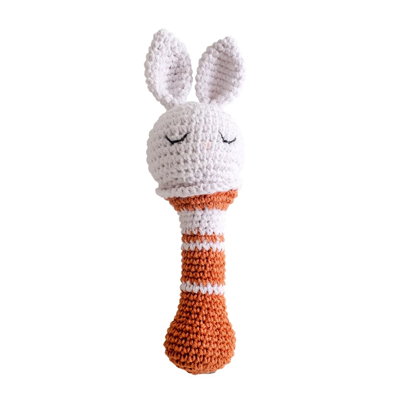 1PC Crochet Animal Bear Rattle Toy Soother Bracelet Wooden Teether Ring