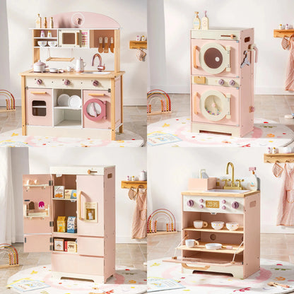 Robud Kids Wooden Pink Play Kitchen All in 1 Corner Set Includes Oven