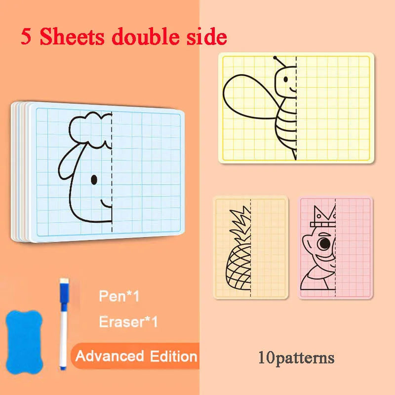 Kids Symmetrical Drawing Toy Cartoon Lattice Writing Board Reusable Pen