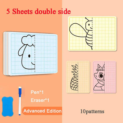 Kids Symmetrical Drawing Toy Cartoon Lattice Writing Board Reusable Pen