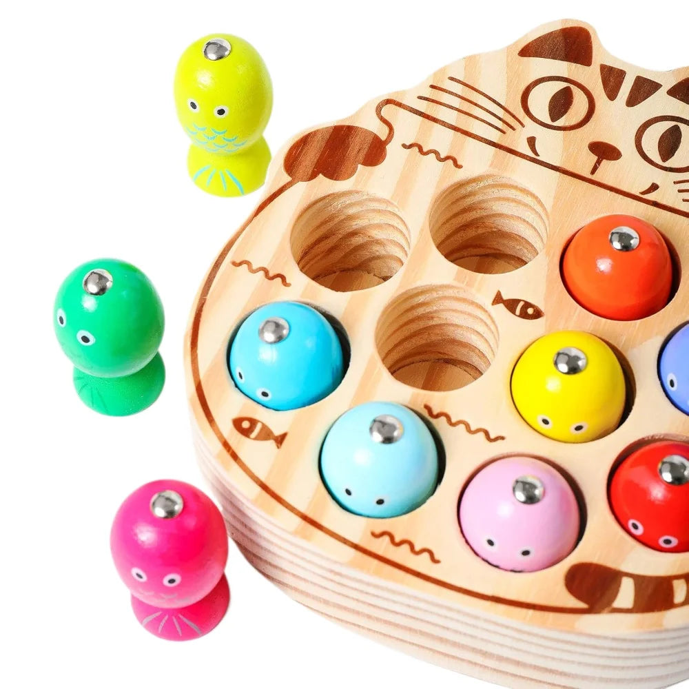 Montessori Magnetic Wooden Fishing Game for Toddlers