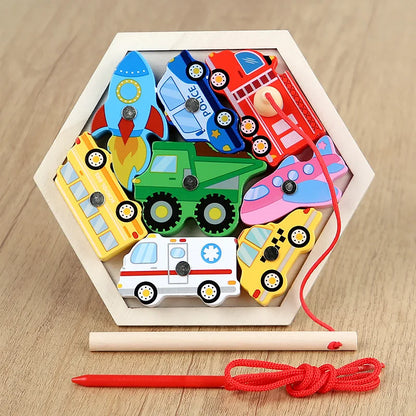 Montessori Wooden Magnetic Fishing Toys Marine Life Cognition Games Early Educational Toy