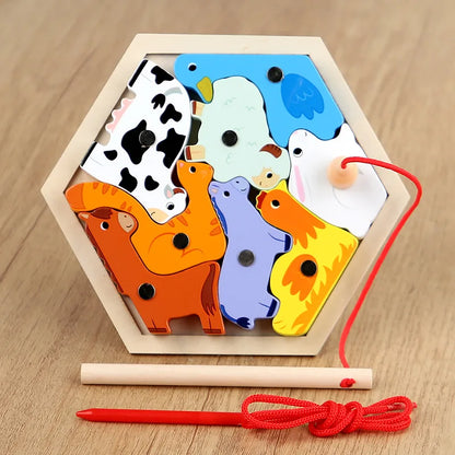 Montessori Wooden Magnetic Fishing Toys Marine Life Cognition Games Early Educational Toy