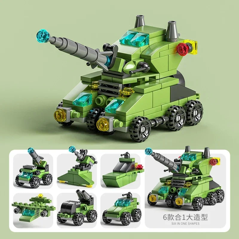 Mini size 6 In 1 Building Blocks DIY Police Car Fire Truck Castle