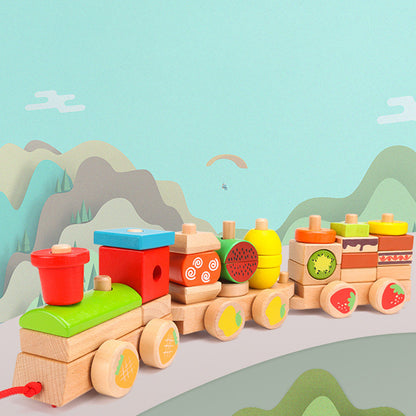 Wooden Three-section Drag Train Children's Toy Puzzle