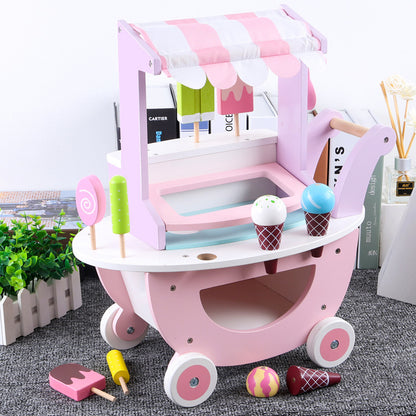 Wooden Kitchen Toy Play House Simulation Ice Cream Cart