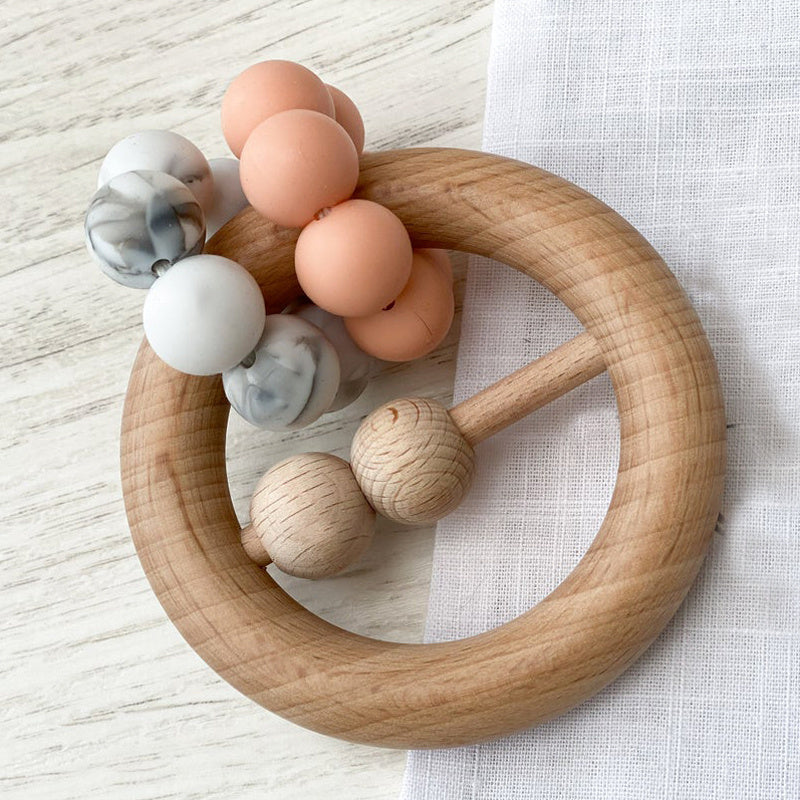 Baby Wooden Rattles, Raw Wooden Toys, Silicone Beads