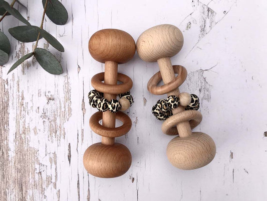 Baby Wooden Rattles, Raw Wooden Toys, Silicone Beads