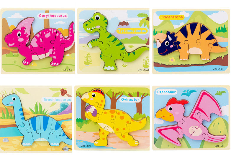 Baby Wooden Cartoon Dinosaur 3D Puzzle Jigsaw for Kids