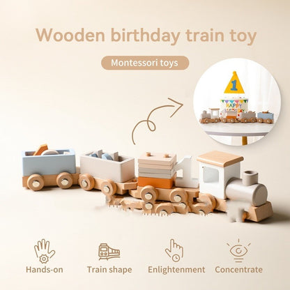 Wooden Children's Birthday Train Toy Baby Birthday Milestone Toy