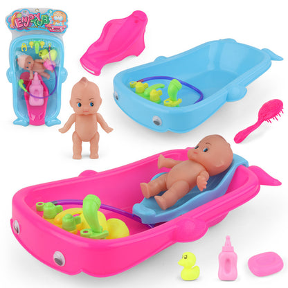 Baby Playing In Water Tub With Bath Toys