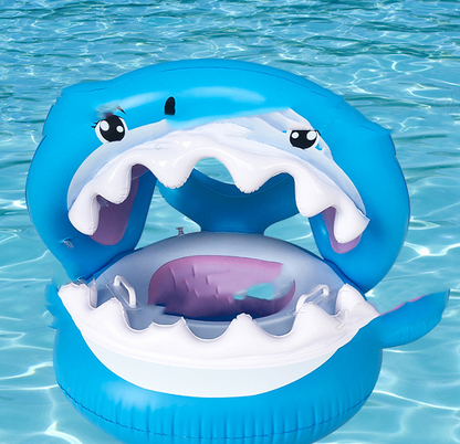 Inflatable Swimming Ring For Kids With Awning Shark Seat Ring