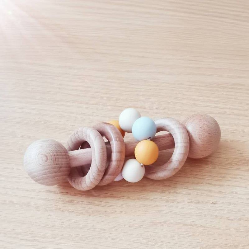 Baby Wooden Rattles, Raw Wooden Toys, Silicone Beads