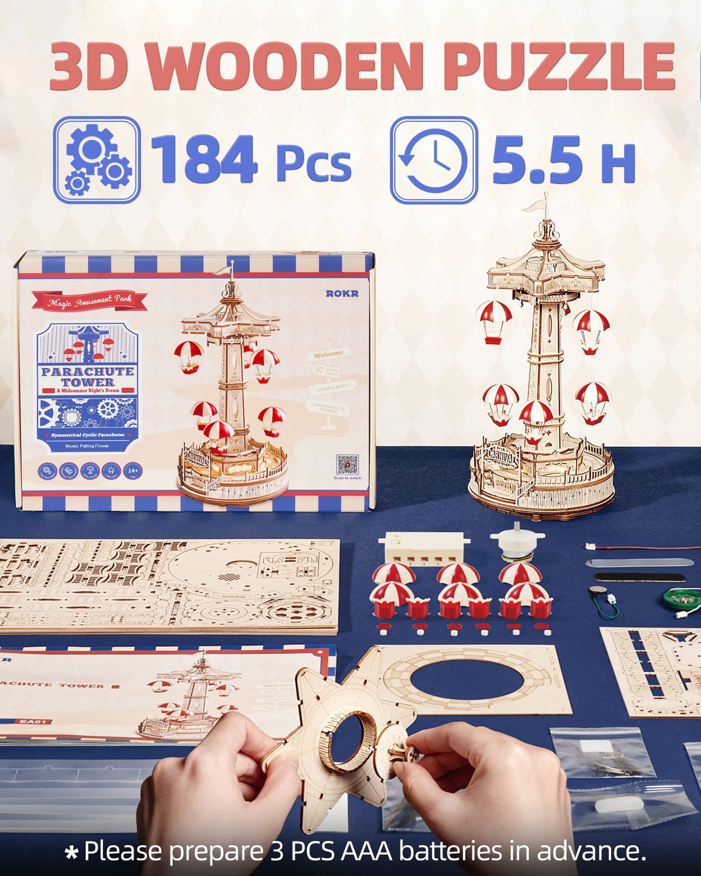 Parachute Tower DIY Music Box Building Block Amusement Park Series