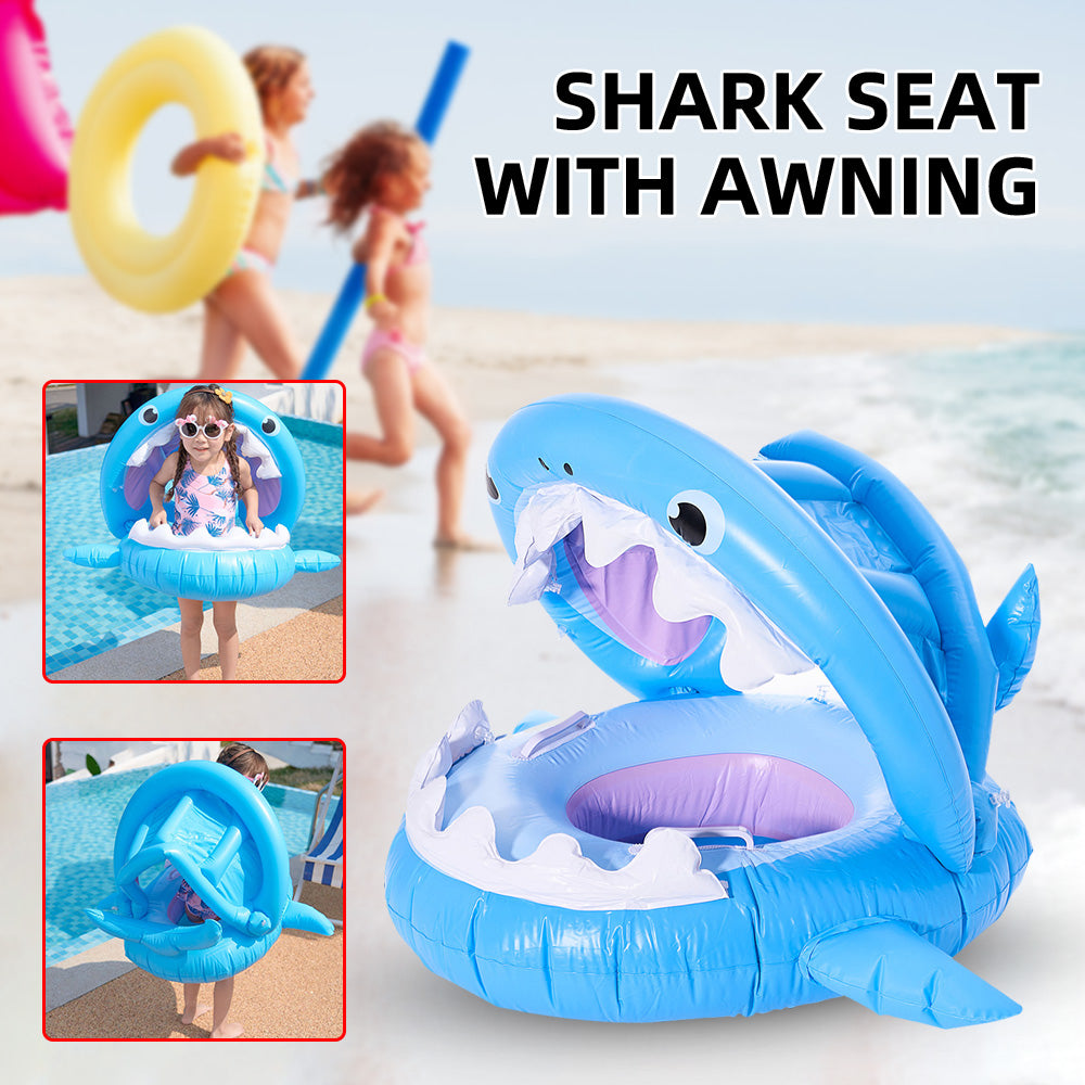 Inflatable Swimming Ring For Kids With Awning Shark Seat Ring