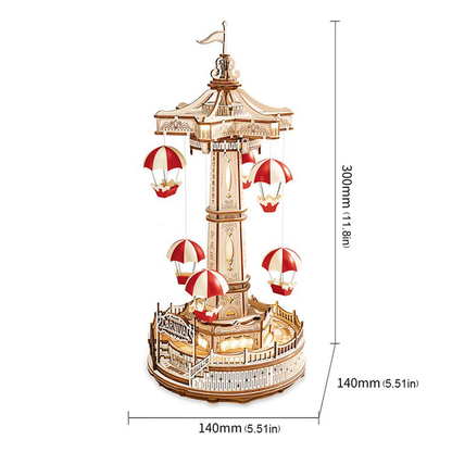 Robotime ROKR Parachute Tower DIY Music Box Moveable Magic Amusement Park For Kids Birthday Xmas Gifts 3D Wooden Puzzle