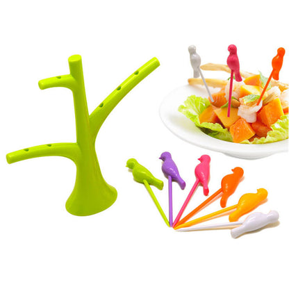 Food Picks For Kids Plastic Fruit Fork Tree Birds Dessert Fork Set