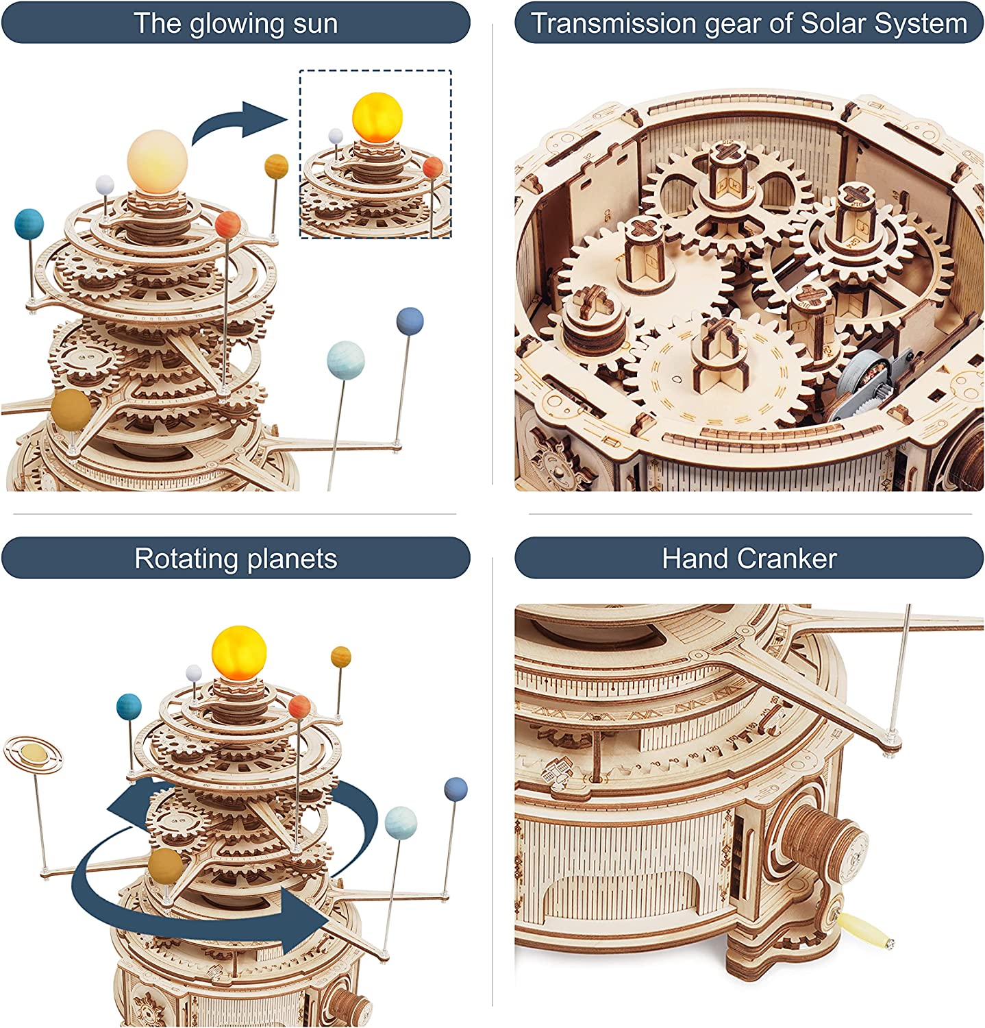 Robotime ROKR 316PCS Rotatable Mechanical Orrery 3D Wooden Puzzle