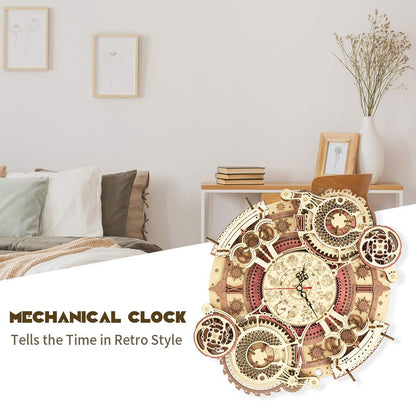 Time Art Zodiac Wall Clock 3D Wooden Puzzle Games Model Building Kits