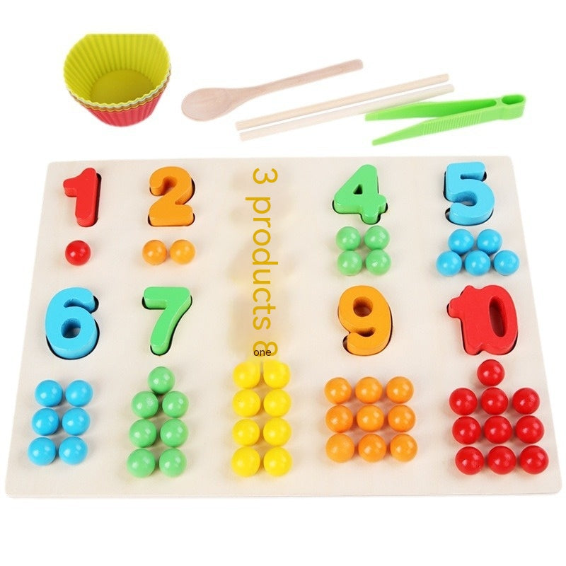 Children's Wooden Fine Action Digital Clip Beads Operation Board