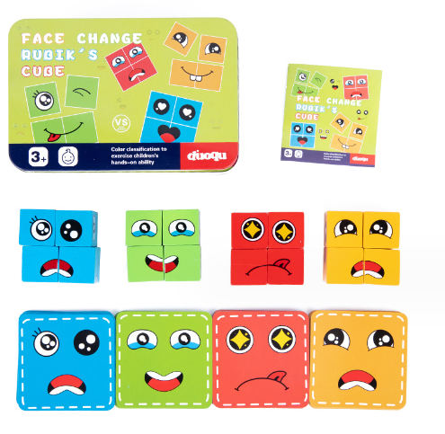 Wooden Expressions Toy Wooden Magic Cube Face Pattern Building Blocks