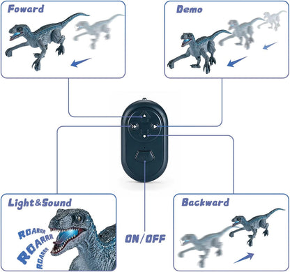 Remote Control Dinosaur Toys, Electric Walking Dinosaur Toy For Boys, Jurassic Velociraptor Toys With Realistic Simulation Sounds And Light For 3-7 Years Kids Gifts-Grey