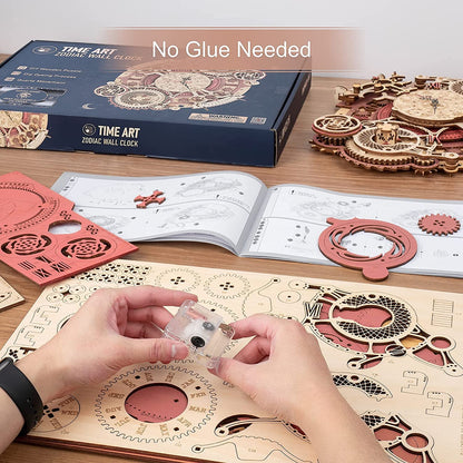 Time Art Zodiac Wall Clock 3D Wooden Puzzle Games Model Building Kits