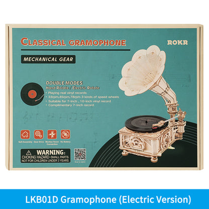 Hand Crank Classic Gramophone DIY Wooden Puzzle Model Building