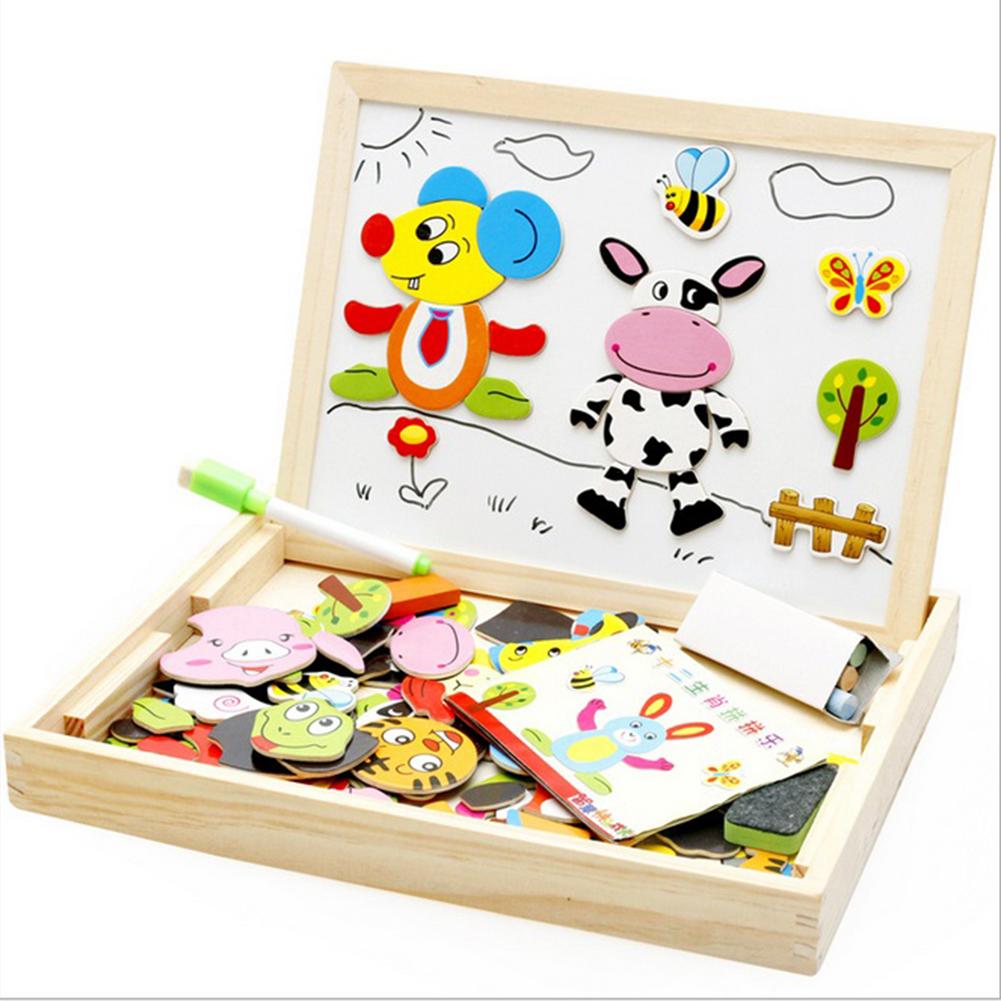 Wooden Magnetic Puzzle Toys Children 3D Puzzle Box Figure Animals