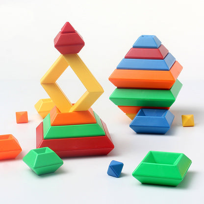 Kids Rainbow Tower Ring Wooden Jenga Color Cognitive Set Shapes