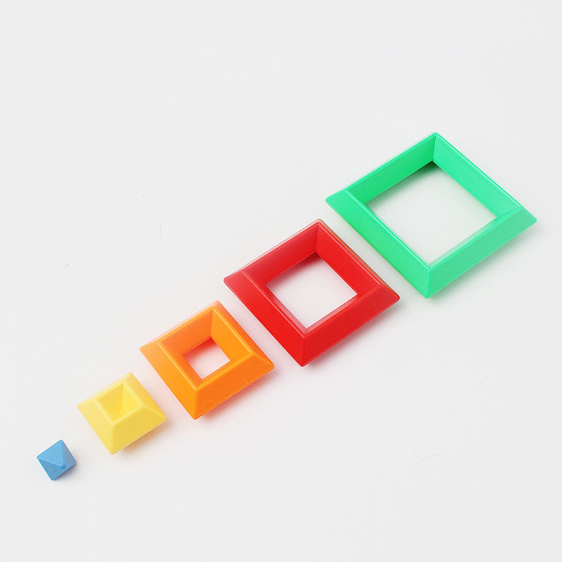 Kids Rainbow Tower Ring Wooden Jenga Color Cognitive Set Shapes