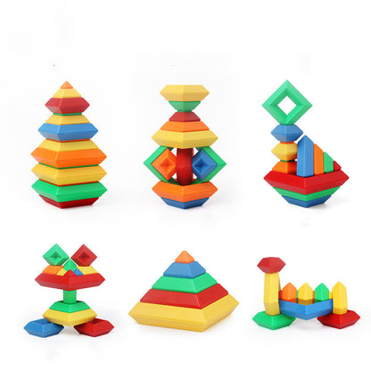 Kids Rainbow Tower Ring Wooden Jenga Color Cognitive Set Shapes