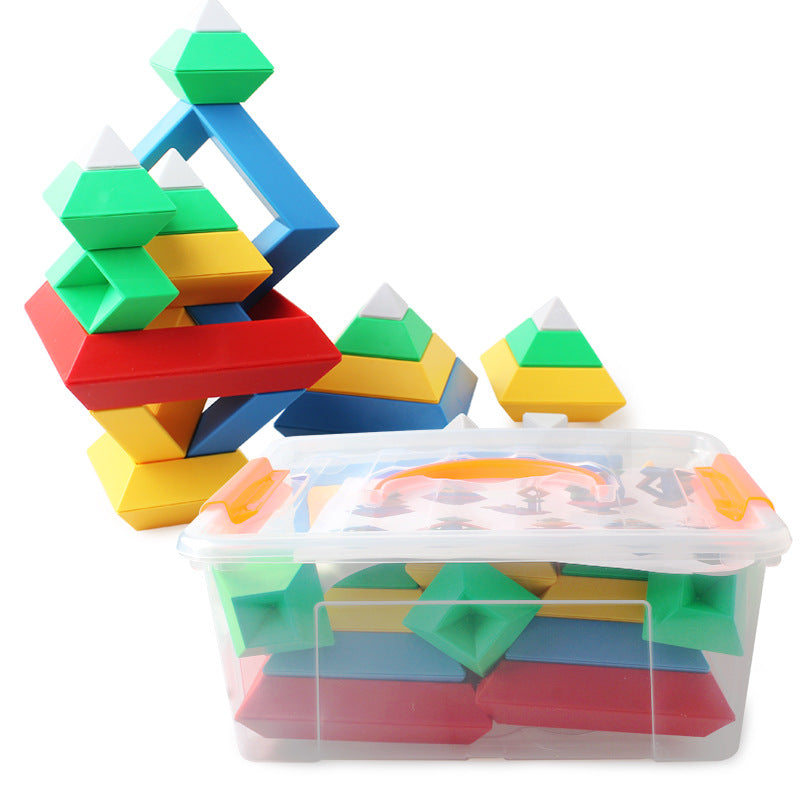 Kids Rainbow Tower Ring Wooden Jenga Color Cognitive Set Shapes