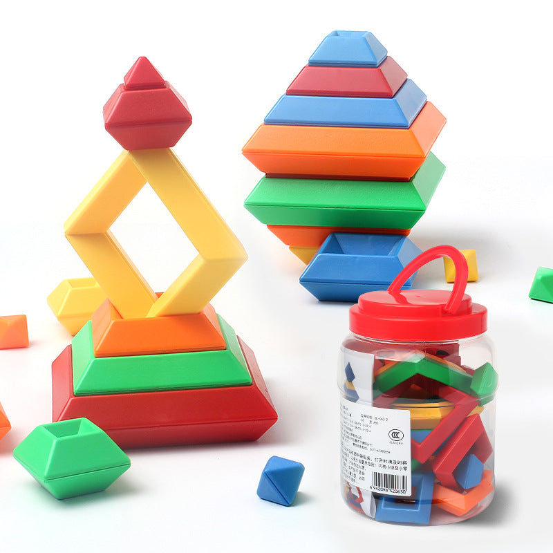 Kids Rainbow Tower Ring Wooden Jenga Color Cognitive Set Shapes