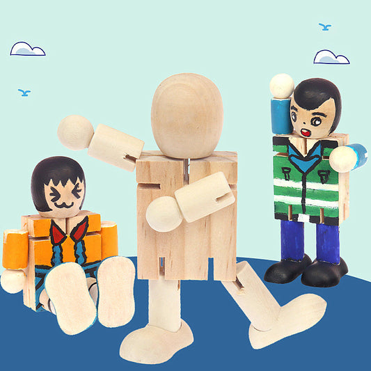 Wooden Robot DIY Children's Educational Toys Coloring Doll