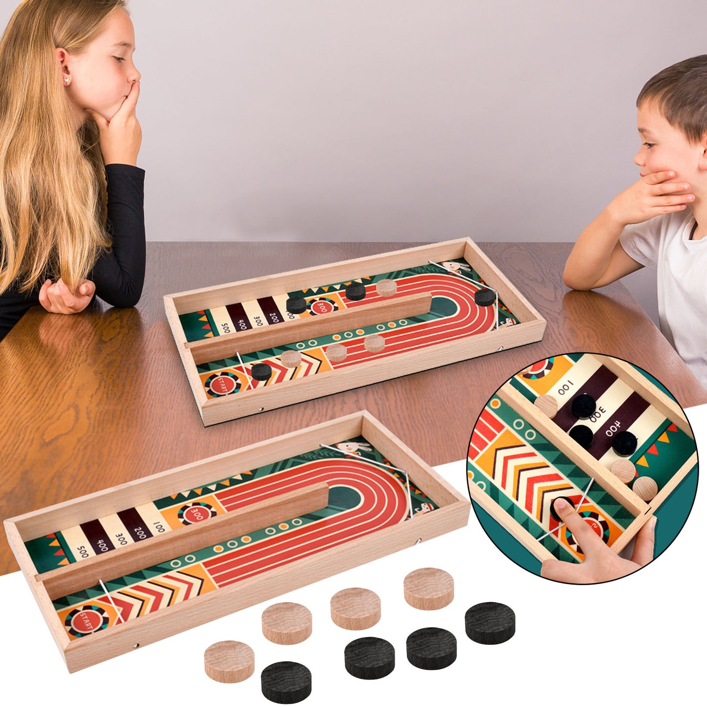 Fast Sling Puck Game Paced Wooden Table Hockey Winner Interactive Chess Toys