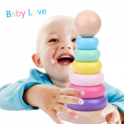 Warm Color Rainbow Stacking Ring Tower Stapelring Blocks Toddler Baby Toys