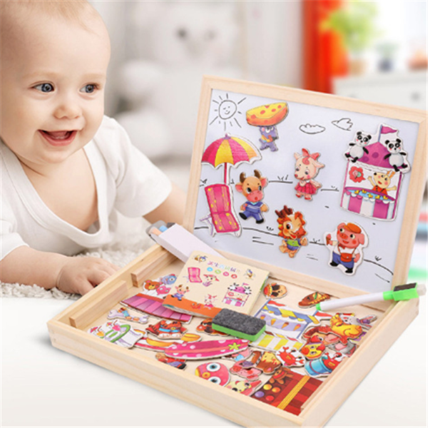 Wooden Magnetic Puzzle Toys Children 3D Puzzle Box Figure Animals