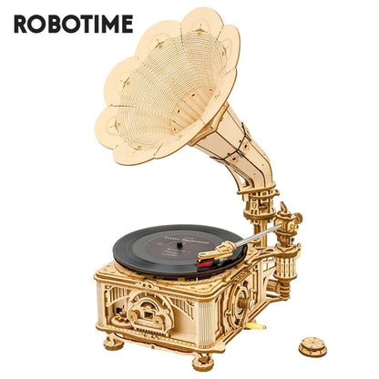 Hand Crank Classic Gramophone DIY Wooden Puzzle Model Building