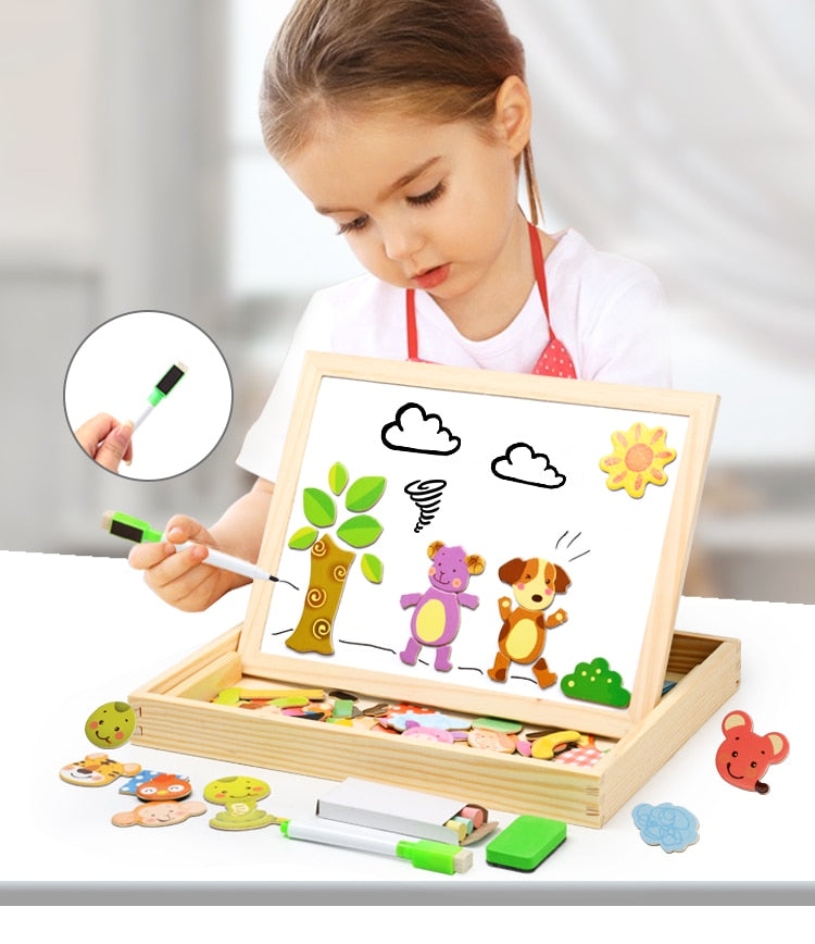 Wooden Magnetic Puzzle Toys Children 3D Puzzle Box Figure Animals