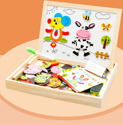 Wooden Magnetic Puzzle Toys Children 3D Puzzle Box Figure Animals