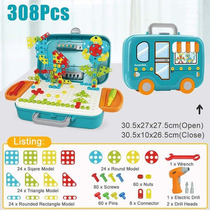 132/308 Pieces Kids Electric Drill Toys DIY Educational Puzzle