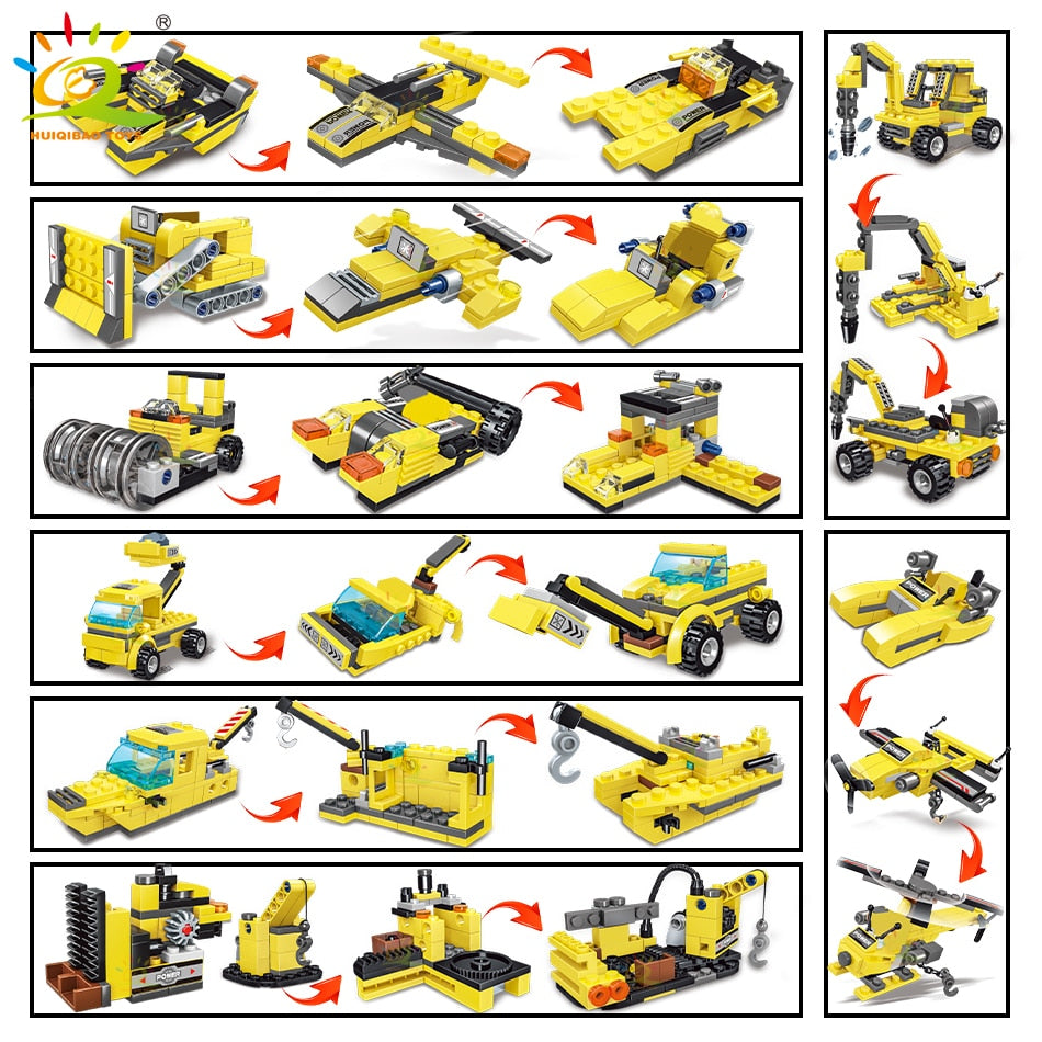 Engineering Truck Building Blocks Crane Bulldozer Car