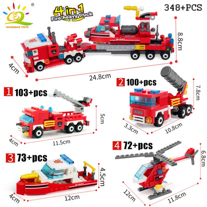 Fire Fighting 4in1 Trucks Car Helicopter Boat Building